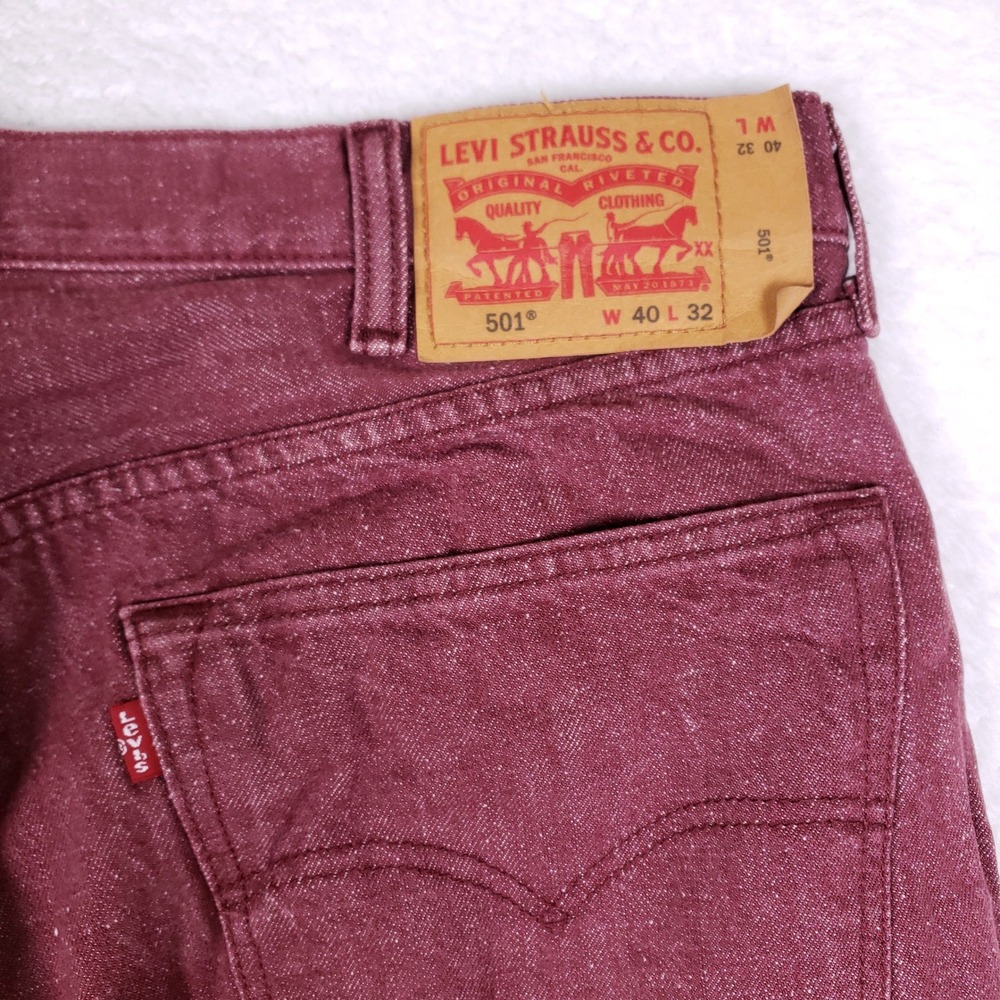 Levi's 501 White Oak Cone Denim Mens 40x32 Red Jeans Button Fly Heritage - Picture 14 of 14